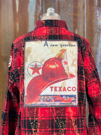 Thumbnail for Vintage Gas Station Art Flannel- Distressed Red plaid