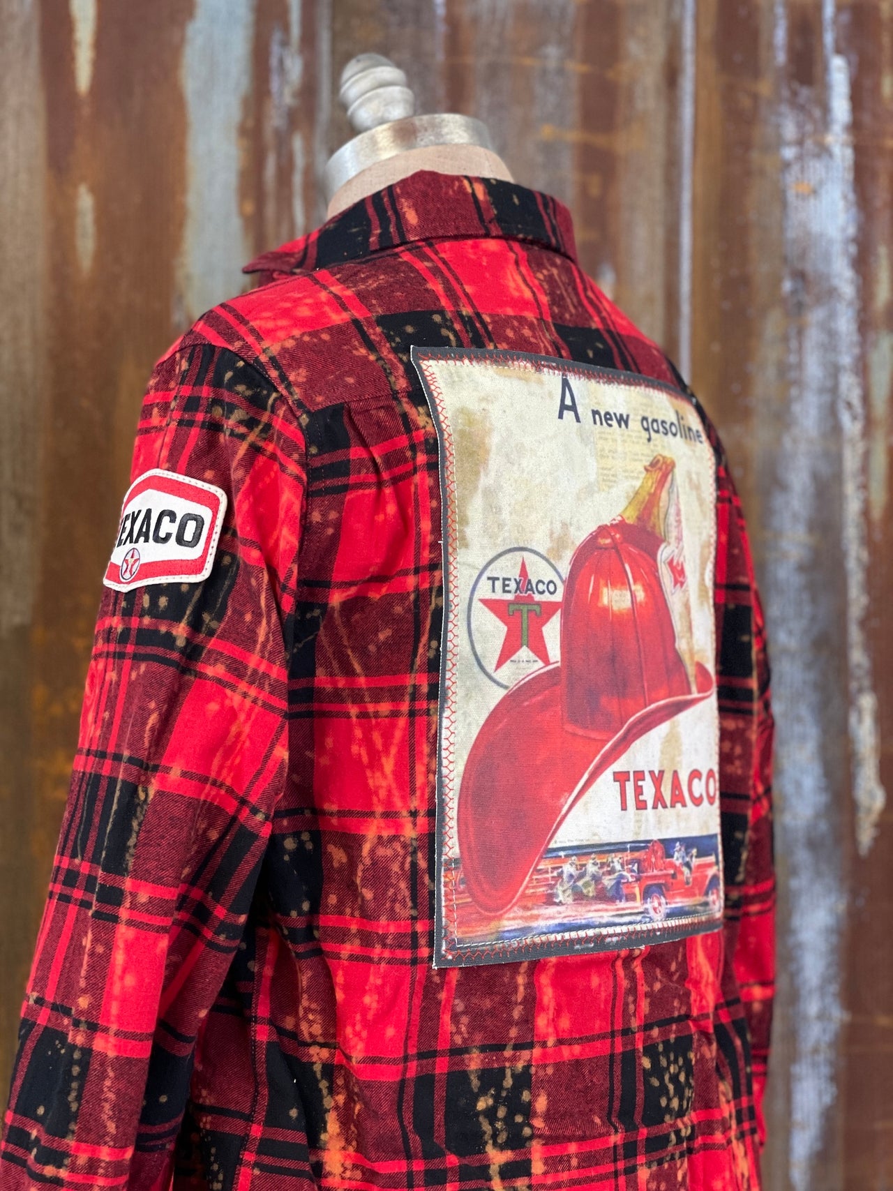 Vintage Gas Station Art Flannel- Distressed Red plaid SALE!