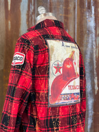 Thumbnail for Vintage Gas Station Art Flannel- Distressed Red plaid SALE!