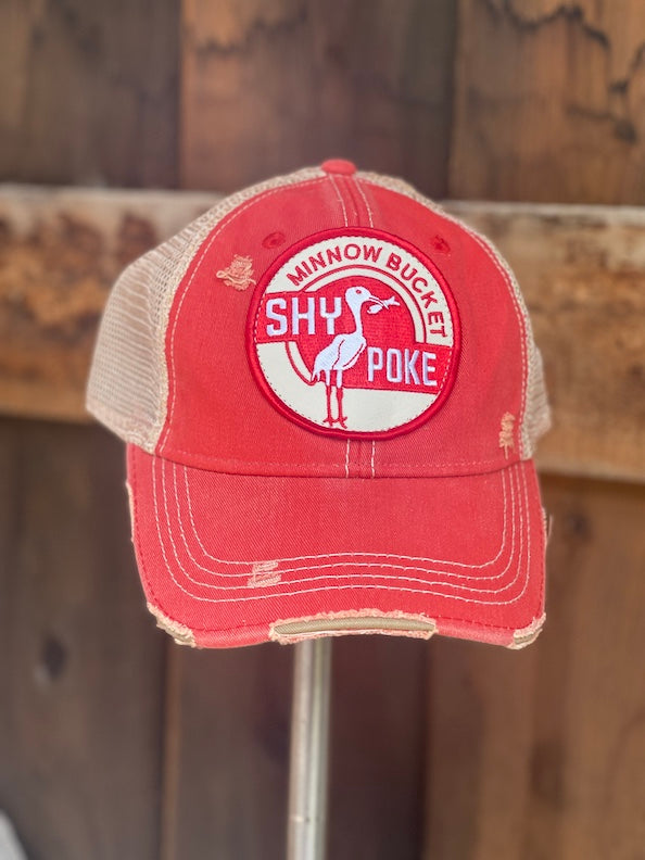 SHY POKE Minnow Bucket Hat- Distressed Red Snapback