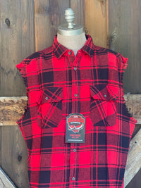 Thumbnail for Hamm's HAPPY Hour Sleeveless Flannel- Red Plaid