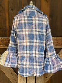 Thumbnail for Flared Sleeve Flannel-CORNFLOWER Size Medium