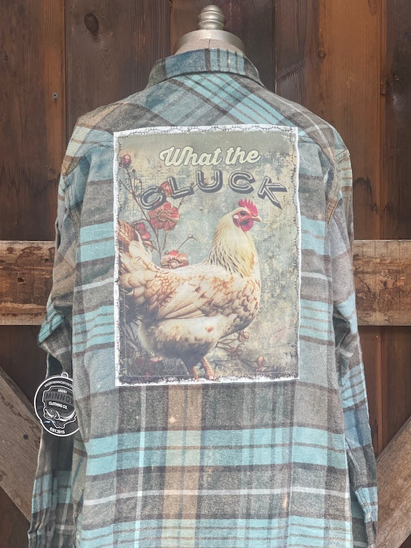 What the Cluck Art Flannel- Farmhouse Blue