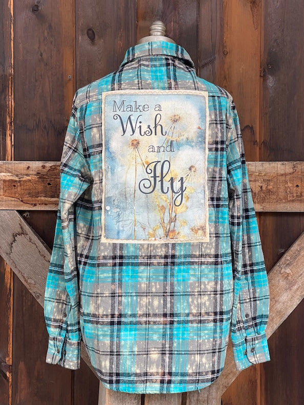 Make a Wish and Fly Art Flannel- Boho Blue