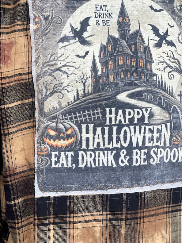 Halloween Series Art Flannel- HAUNTED MANSION Spooky Gold Plaid