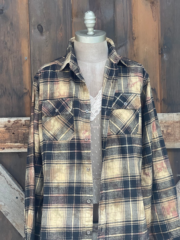 Halloween Series Art Flannel- HAUNTED MANSION Spooky Gold Plaid