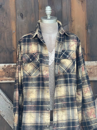 Thumbnail for Halloween Series Art Flannel- HAUNTED MANSION Spooky Gold Plaid