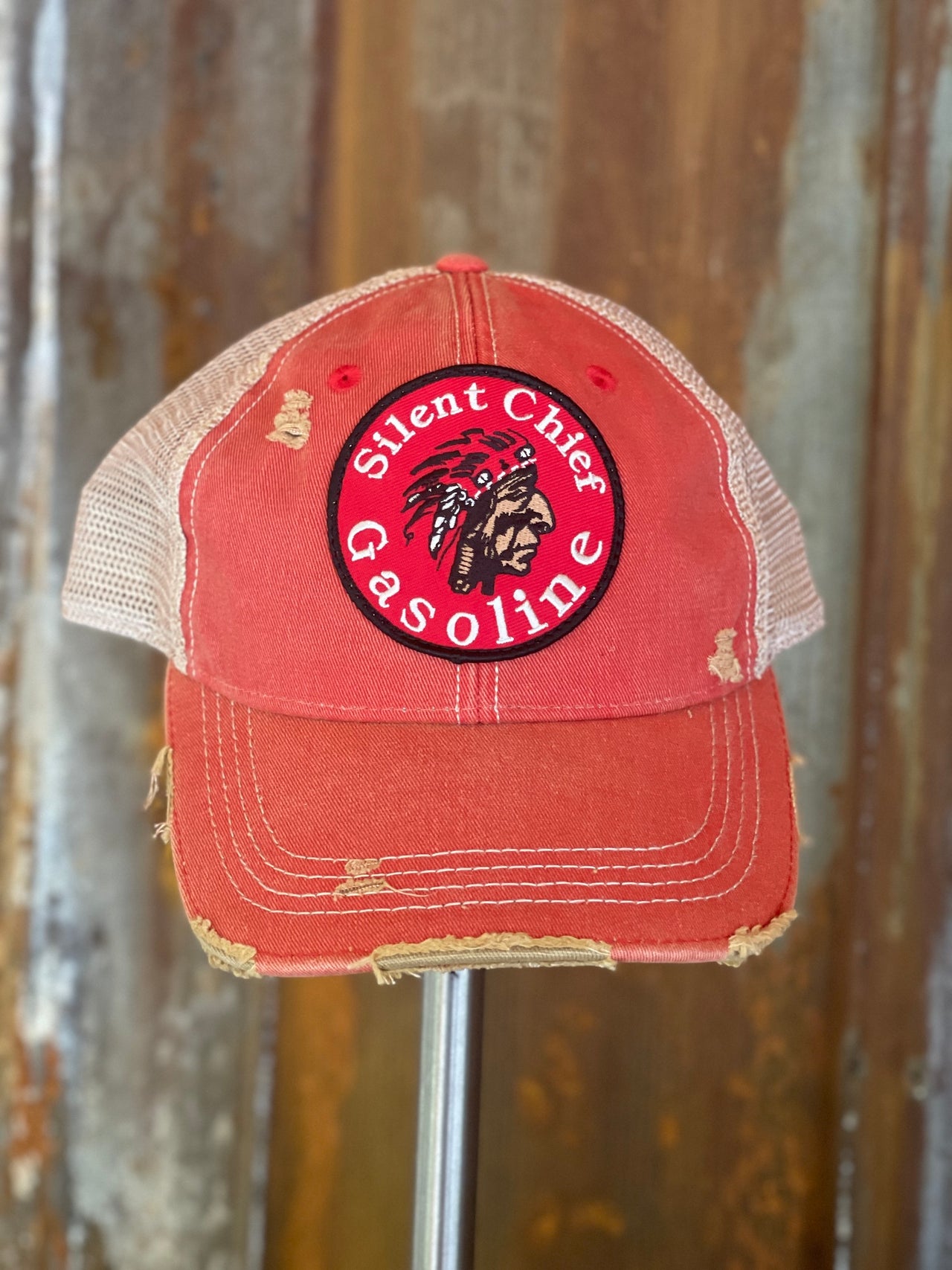 Silent Chief Gasoline Retro Baseball Cap- Distressed Red