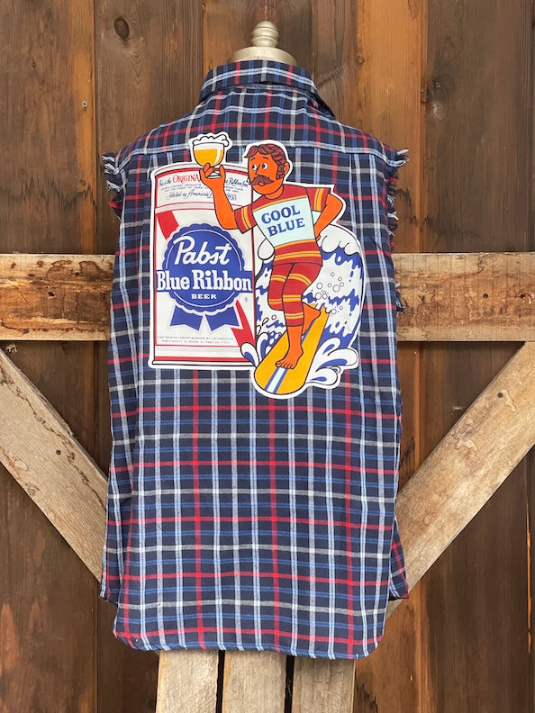 Pabst COOL BLUE Sleeveless Flannel- Navy
