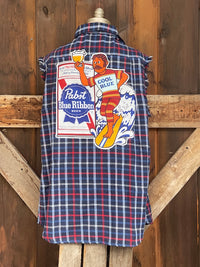 Thumbnail for Pabst COOL BLUE Sleeveless Flannel- Navy