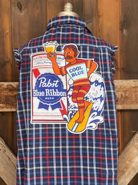 Thumbnail for Pabst COOL BLUE Sleeveless Flannel- Navy