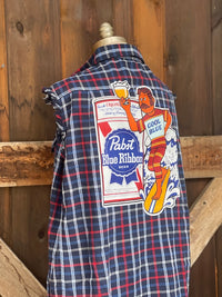 Thumbnail for Pabst COOL BLUE Sleeveless Flannel- Navy