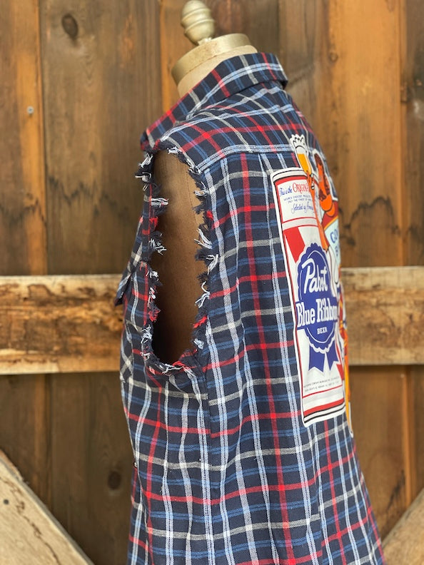 Pabst COOL BLUE Sleeveless Flannel- Navy