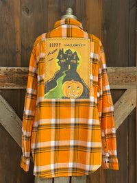 Thumbnail for Haunted House Retro Halloween Flannel-Classic Candy Corn Plaid