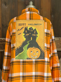 Thumbnail for Haunted House Retro Halloween Flannel-Classic Candy Corn Plaid
