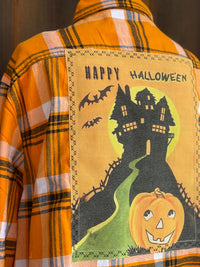 Thumbnail for Haunted House Retro Halloween Flannel-Classic Candy Corn Plaid