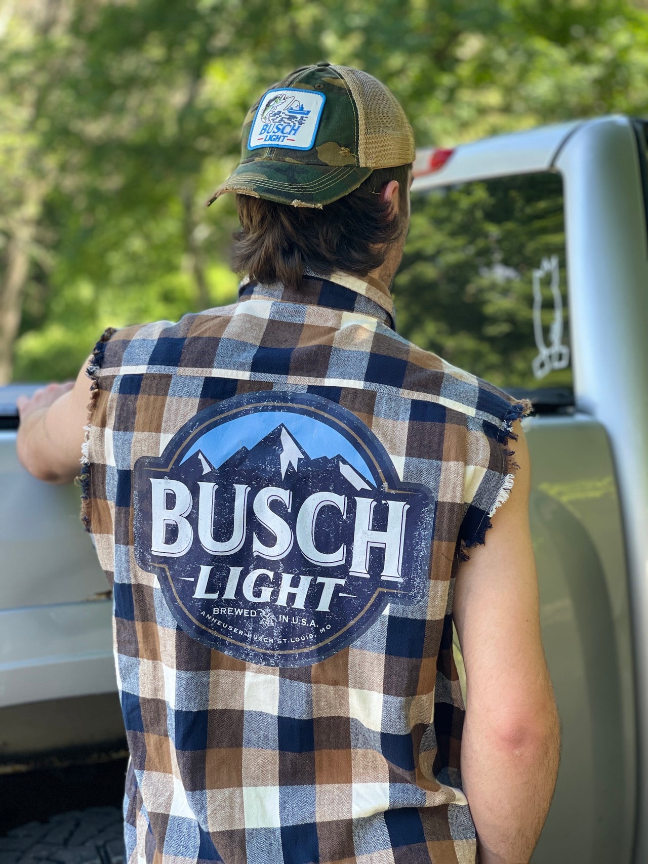 Busch Light Sleeveless Flannel