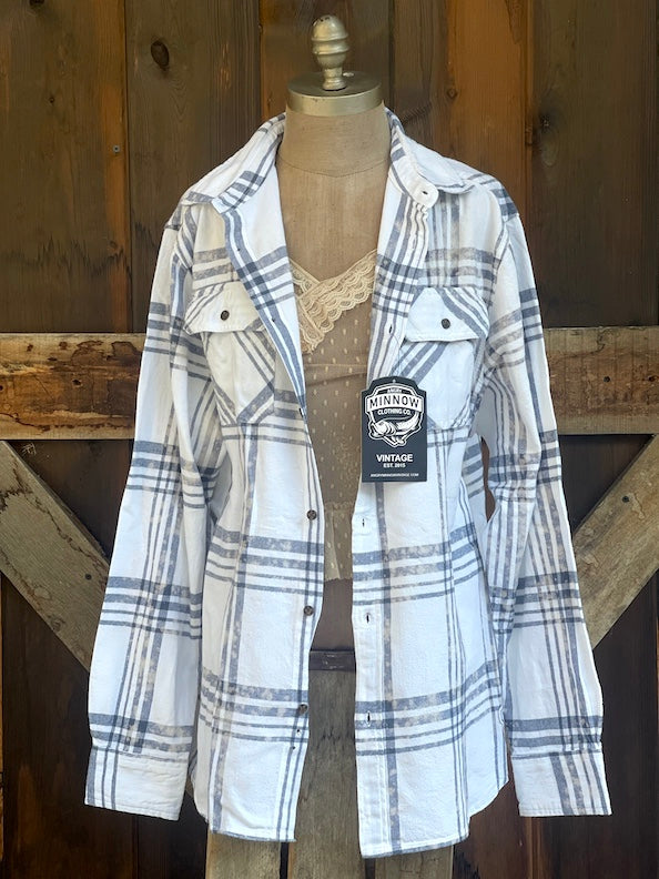 Oh For Fox Sake Art Flannel- Snowburst White Plaid