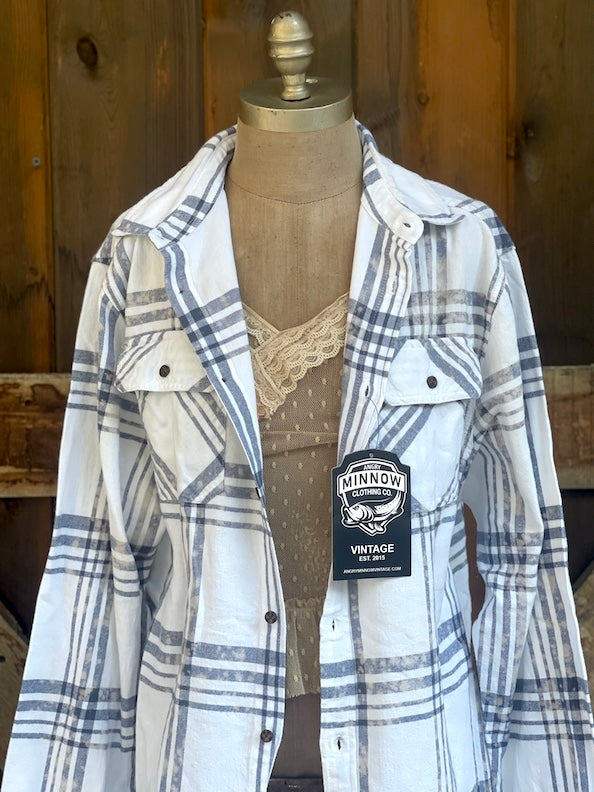 Oh For Fox Sake Art Flannel- Snowburst White Plaid