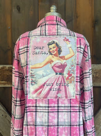 Thumbnail for Dear Santa, Please Bring Wine Art Flannel- Rose' Plaid