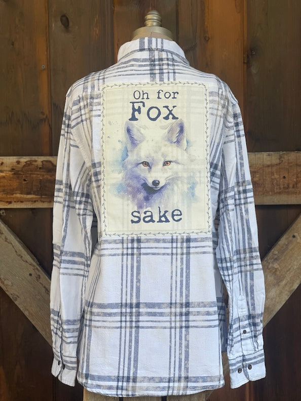 Oh For Fox Sake Art Flannel- Snowburst White Plaid