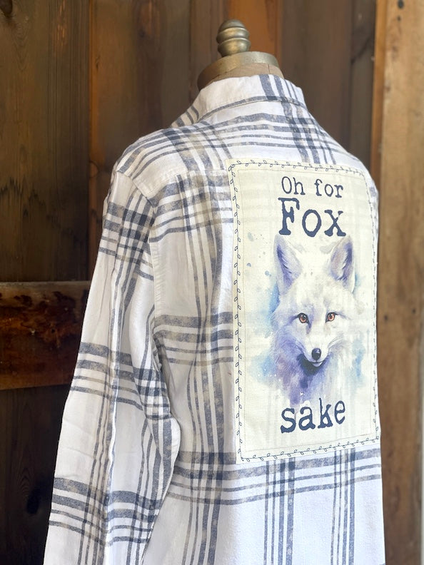 Oh For Fox Sake Art Flannel- Snowburst White Plaid
