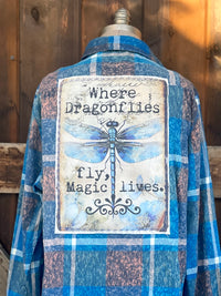 Thumbnail for Where Dragonflies Fly Art Flannel- Cobalt Blue