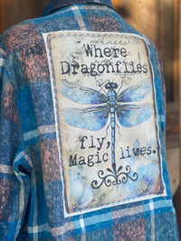 Thumbnail for Where Dragonflies Fly Art Flannel- Cobalt Blue