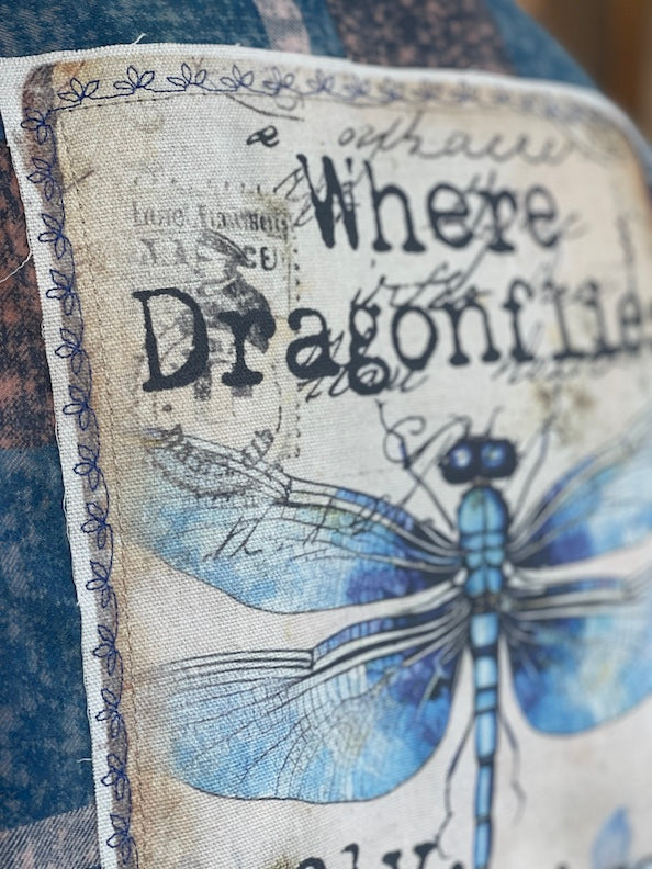 Where Dragonflies Fly Art Flannel- Cobalt Blue