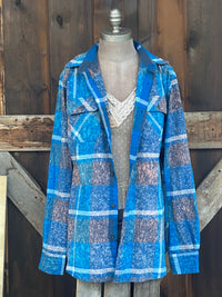 Thumbnail for Where Dragonflies Fly Art Flannel- Cobalt Blue