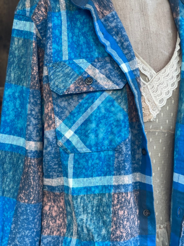 Where Dragonflies Fly Art Flannel- Cobalt Blue