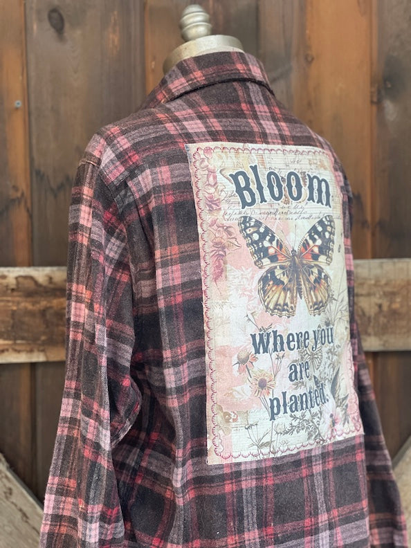 Bloom Where You Are Planted Art Flannel- Merlot Plaid