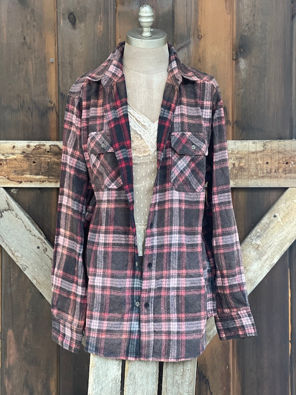 Bloom Where You Are Planted Art Flannel- Merlot Plaid