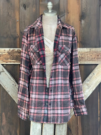 Thumbnail for Bloom Where You Are Planted Art Flannel- Merlot Plaid