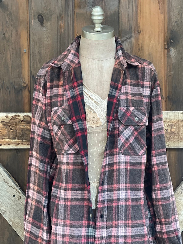 Bloom Where You Are Planted Art Flannel- Merlot Plaid