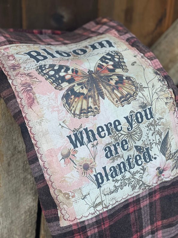 Bloom Where You Are Planted Art Flannel- Merlot Plaid