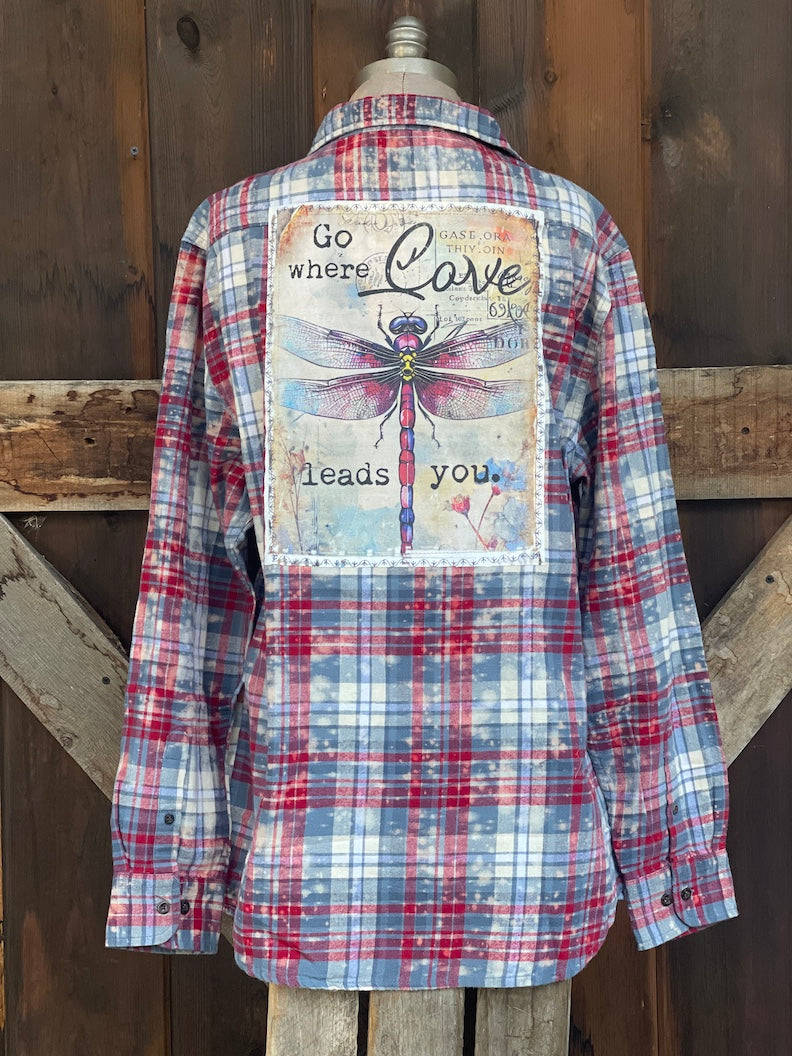 Go Where Love Leads You Art Flannel- Americana Blue