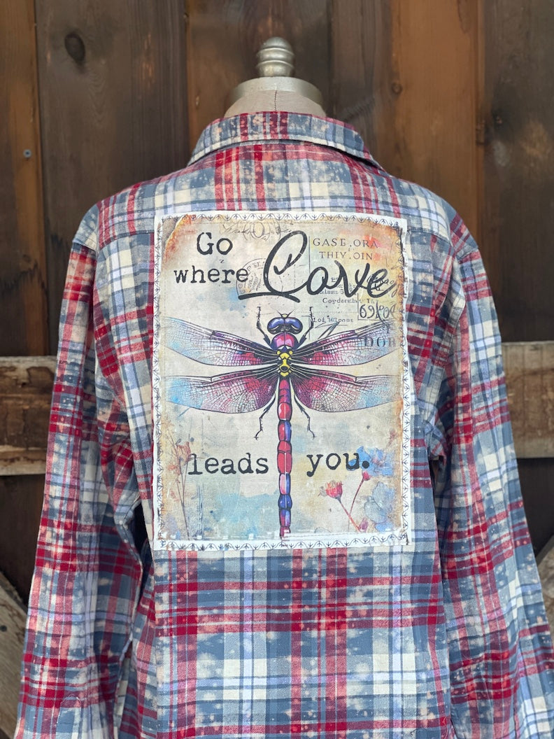 Go Where Love Leads You Art Flannel- Americana Blue