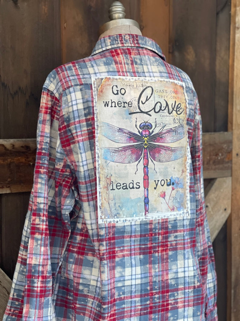 Go Where Love Leads You Art Flannel- Americana Blue