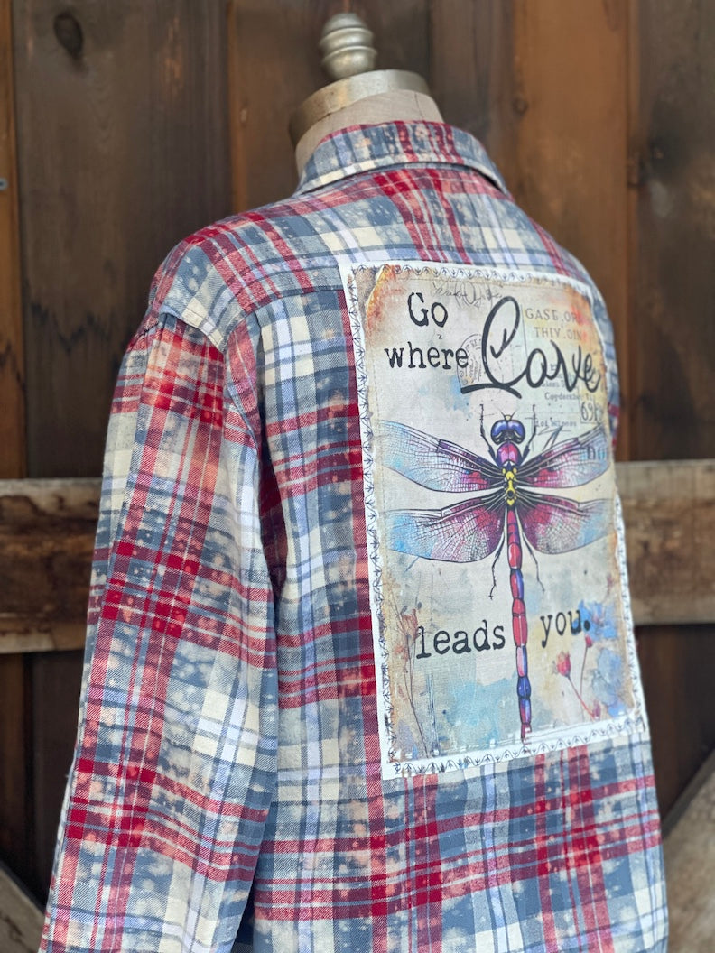 Go Where Love Leads You Art Flannel- Americana Blue