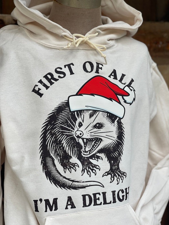I'm A Delight HOLIDAY VERSION Hoodie- Sweet Cream Angry Minnow