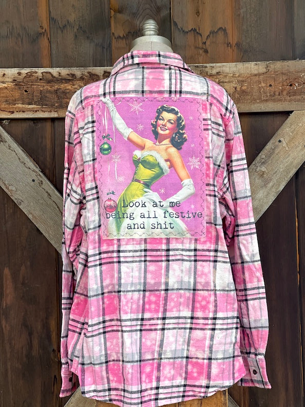 Look at Me Being Festive Art Flannel- Rose' Plaid