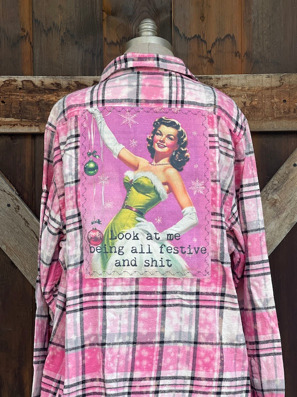 Look at Me Being Festive Art Flannel- Rose' Plaid