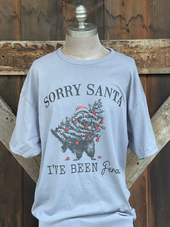 Sorry Santa I've been Feral Tee- Heather Grey