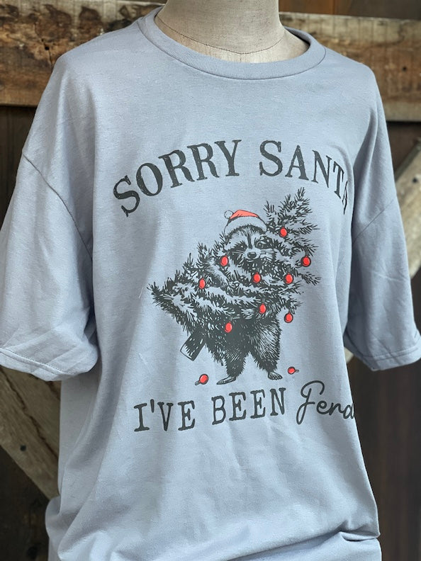 Sorry Santa I've been Feral Tee- Heather Grey