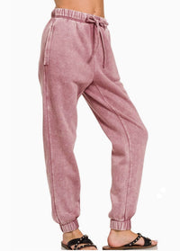 Thumbnail for Pigment Wash Joggers- Vintage Rose