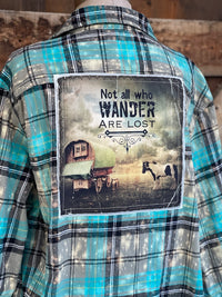 Thumbnail for Flared Sleeve Flannel- NOT ALL WHO WANDER ARE LOST