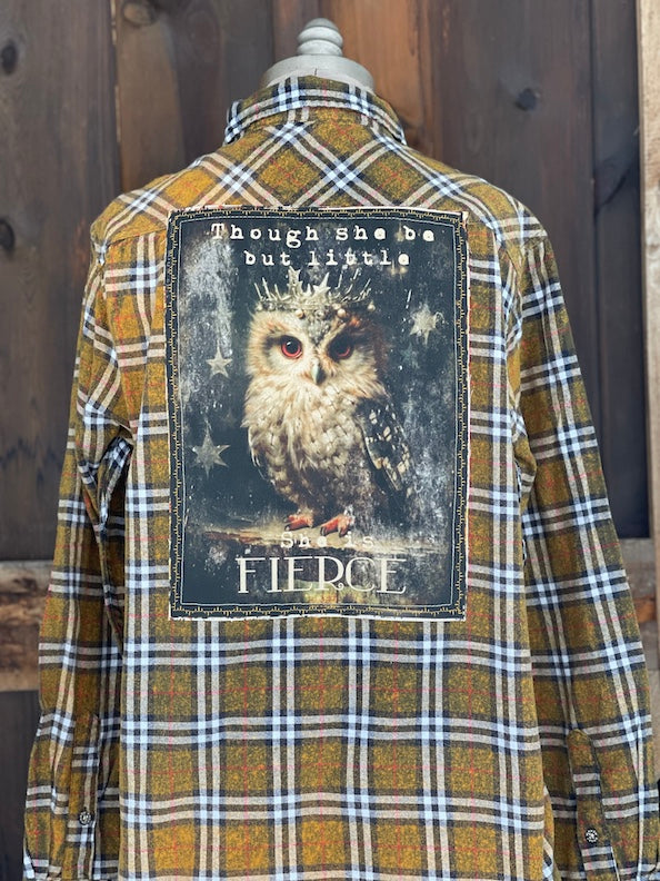 Though She Be But Little Art Flannel- Moss Green