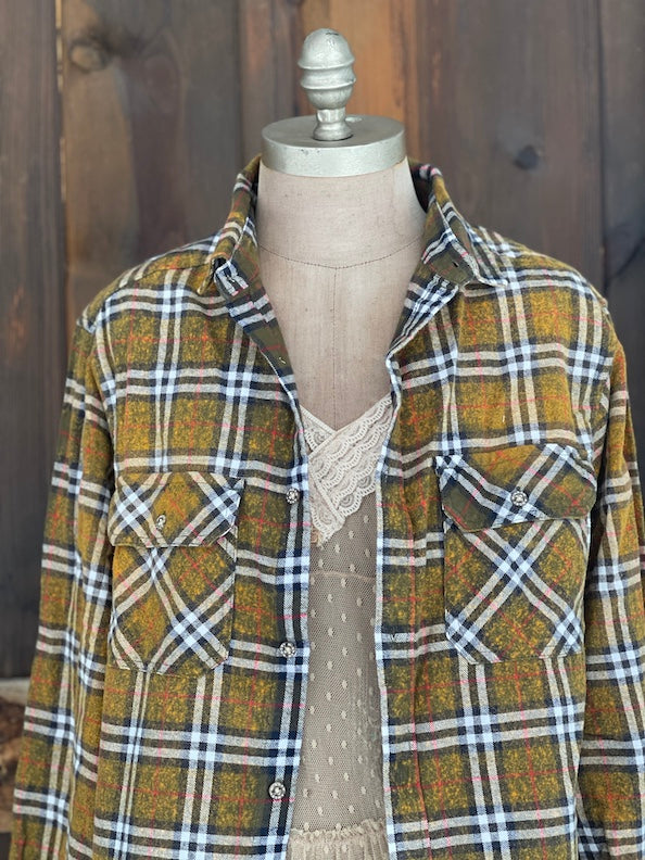 Though She Be But Little Art Flannel- Moss Green