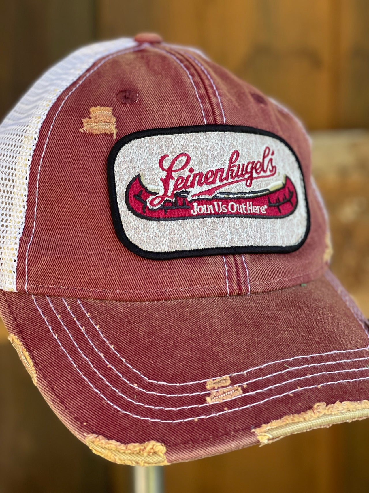 Leinenkugel Retro Logo Hat Distressed Burgundy